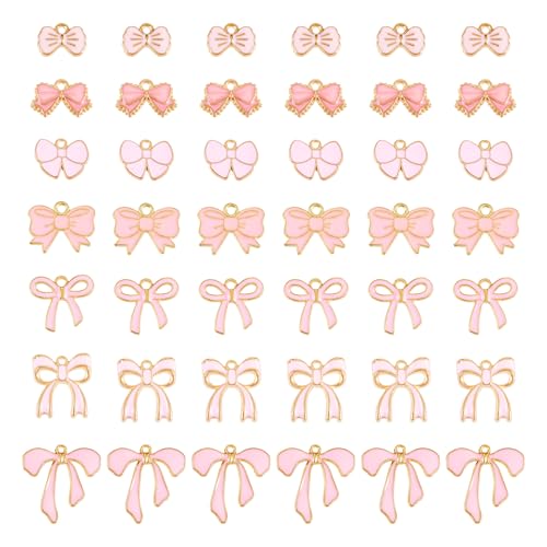 14 st. Pink Bowknot Emaill Hangers Gold Rand Bowknot Dangle Charms Legering Bow Hangers voor DIY oorbellen Ketting Present Decoration, Emaill, Enamel