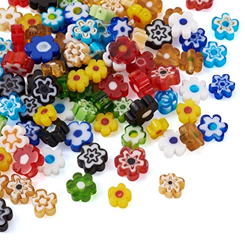180 st Handgemaakte Millefiori Glass Flower Beads, 9 Kleuren, 20st/Kleur, 6.4~9x3.2mm(Hole: 1mm), Perfect voor sieraden maken en ambachten
