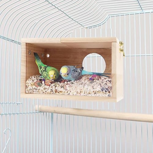 Parakeet Nest Box Transparant Design, Bird's Nest Nest Nursery met Perch Houten Vogelkooi Huis voor Lovebirds Parakeets Finch 4