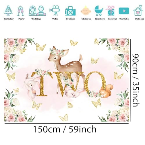 Dier twee achtergrond herten en bloemen tweede verjaardag feest achtergrond jungle jongen 2e verjaardag feest decoratie fotografie achtergrond verjaardag poster