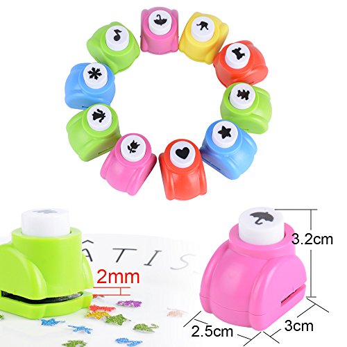 DEOMOR Set van 10 motief ponsen, papier ponsen set, in 10 verschillende motieven voor ambachten, wenskaarten, fotoalbums, tafelkaarten, scrapbooking, 3.2 x 3 x 2,5 cm