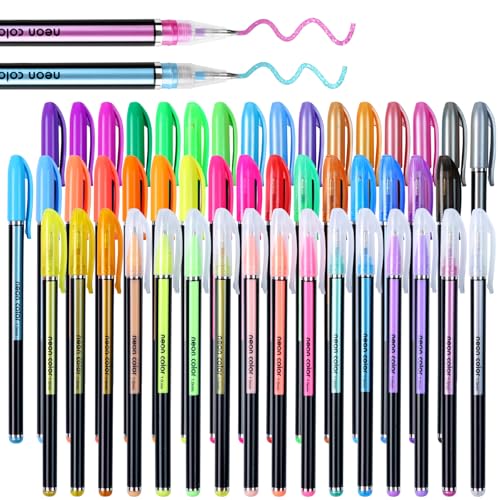 48 x 1 mm puntgel pennen voor kinderen en volwassenen (12 flash + 12 water pennen + 12 neon + 12 metallic)