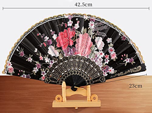 Hand Ventilator Ventilator Vouw Ventilator Vintage Hand Ventilator Chinese Vintage Stijl Hand Ventilator voor Vrouwen Mannen Vrouwen Wanddecoratie Bruiloft Feestgeschenken, Rood met hanger 3