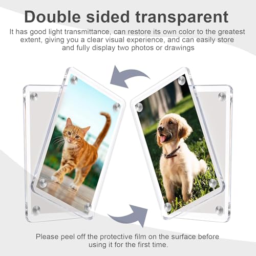 Magnetisch fotolijstje, 4 x 8 stuks, 7 x 12 cm, acryl, helder aan beide zijden, magnetisch fotolijstje, fotomagneet, kan foto's, ansichtkaarten 3
