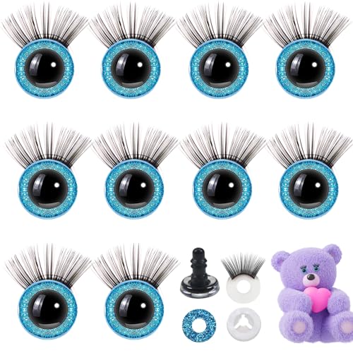 Haak speelgoed veiligheid ogen, 10 st 12mm Glitter Plastic veiligheidsogen met wimpers en ringen voor DIY haak dieren, Poppenpop Plush speelgoed