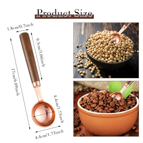 Koffie Meetlepel, 1 stuk 15ml 1 eetlepel Retro Rose Gold Coffee Lepel Portioner met Walnut Handvat Roestvrij staal Dispensing Lepel voor gemalen koffie Beans Thee Matcha (15ml, 5.49) 4