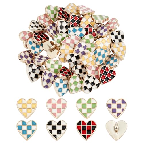 49st 7 Kleuren Shank Heart Buttons, 1,8cm Schaakbord Button Sets 1 Hole Check Naaiknop Hart met Tartan voor Jassen Suites Jassen Kleding Accessoires