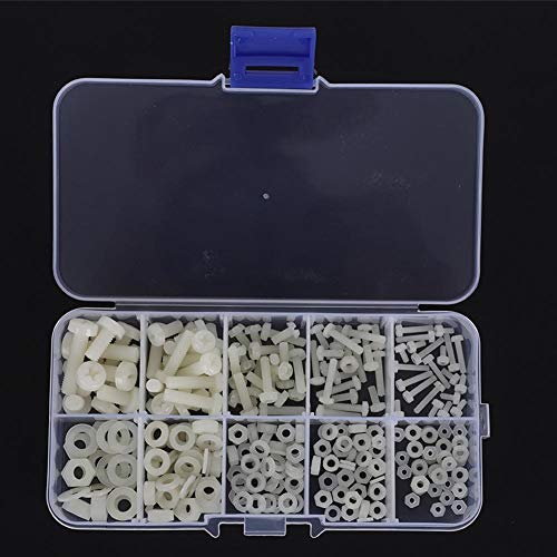 M2 M2.5 M3 M4 M5 Nylon Nut Wasmachine Kit, Hex Nut Spacer Montage Accessoires Assortiment met plastic doos, zwart wit