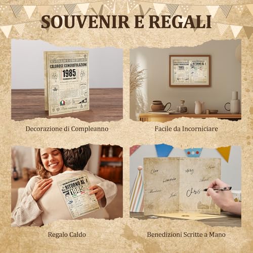 Biglietto Auguri Compleanno 40 Anni - Personalizzata Idea Regalo Compleanno Originelen voor Uomo e Donne, Biglietti di Auguri Vintage met Busta voor Mamma, Papà, Amico, Famiglia, Nonno (1985) 3