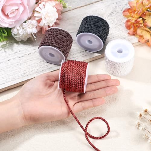 4 Rolls Polyester Twisted Cord 3mm Shiny Touw Cords Touw Decoratieve 3Ply Polyester Cords 4 Kleuren Twisted Cord voor hangende decoratie gordijnen Tieback Bag koorden 5