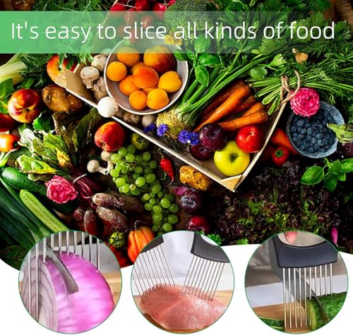 Uienhouder, roestvrij staal, snijhulp, multifunctionele uienhouder, handmatige zekering, plantaardige helikopter, snijhulpkeuken, voor aardappelen, wortelen, uien, groenten, vlees 4