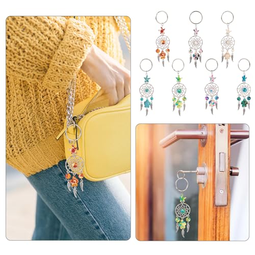 7Pcs Droomvangers Sleutelhanger Boheemse metalen veer Keychains met Turquoise Turtle Star kralen voor sieraden maken van vrouwen portemonnee handtas accessoire Craft autosleutel,, kleurrijke 3