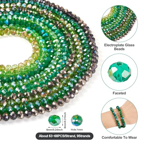 9 Strands Facet Glas Rondelle kralen 8mm Green Crystal Glas Lose Ronde Kralen Bulk voor vriendschap armband ketting oorbellen sieraden maken 3