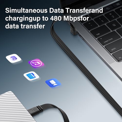 90° Hoek USB-C Extension Cable, Type C, Flat Silicone Cable, USB-C Data Cable, Plug to Plug, Efficiënt laden en gegevensoverdracht voor externe SSD, mobiele telefoons en laptops