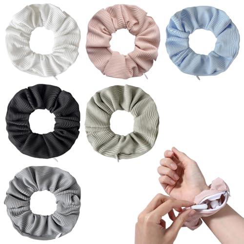6 stuks verborgen zakhaarband Grote haarband Accessoires Kleurrijke Elastische Verborgen Pocket Hair Bands met rits voor het plaatsen van sleutels Kleine items voor vrouwen meisjes Cadeau