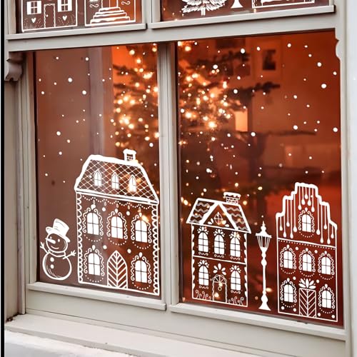 Venster foto's Kerstmis zelfklevend - 8 vellen PVC raam stickers met huizen en sneeuw motieven, Kerstmis decoratie venster - venster decoratie voor de winter, Kerstmis, Nieuwjaar etc 5