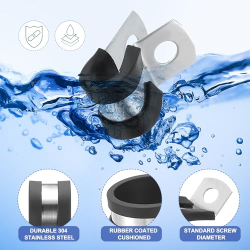 8mm (1/3 inch) Kabelklemmen, 25 stuks Rubber bekleed Gewatteerde buisklemmen, 304 roestvrij staal geïsoleerd draadklem voor buisbuis draad touw installatie zwart 3