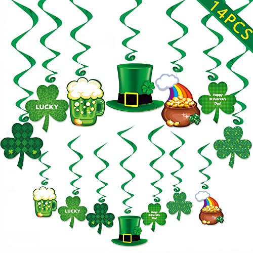 14st opknoping spiralen slinger groene klaver bladfolie wervels deco party luchtslangen plafond hanger spiraal slingers voor St. Patrick's Day Ierland festival carnaval gemaskerde feest decoratie