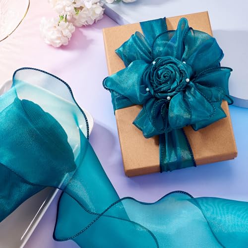 12Meter Organza Ribbons Dark Turquoise Transparante Chiffon Ribbon 120mm Shimmer Polyester Organza Versieringen voor Gift Wrapping Trouwkleding Accessoires