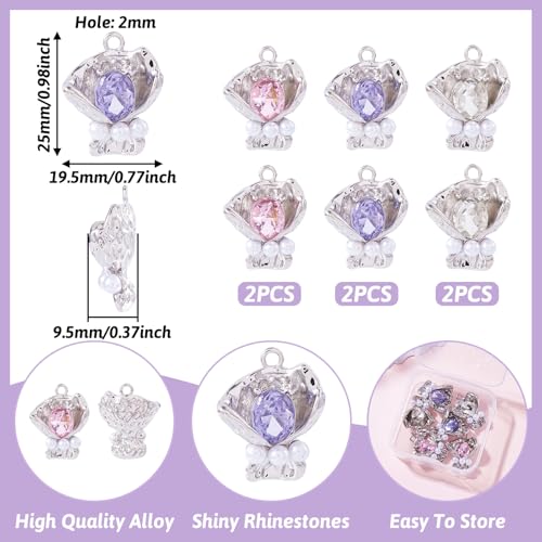 6 st Rhinestone Bouquet Shape Hangers Rhinestone Legering Bloemen Hangers met imitatie Parel kralen voor DIY ketting oorbellen Crafting sieraden maken, Rhinestone, Rhinestone 4
