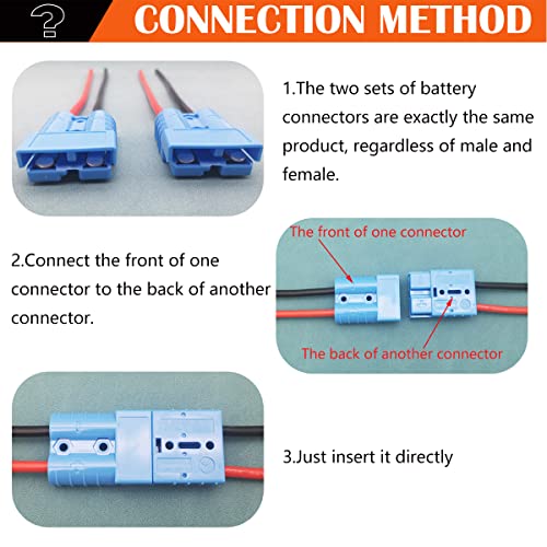 Batterijaansluiting, 50 A 600 V, batterijaansluiting met snelkoppeling/snelkoppeling, met 25 cm aansluitkabel 10 AWG (2 sets, blauw) 5