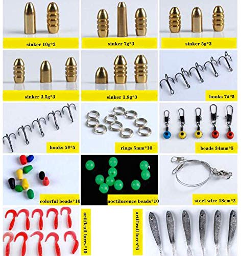 Hulpmiddel 138st Vistoebehoren Kit, Inclusief Jig Hooks, Bullet Bass Casting Sinker Gewichten, Diverse Vissen Snivels Snaps, Sinker Slides, Vislijn Kralen, Visset met Tackle Box