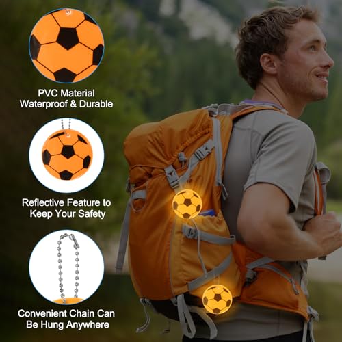 Reflectieve Keychain Labels, 24 stuks Reflectieve Voetbal Hanger PVC Hoge zichtbaarheid Reflector Tags Waterdichte veiligheidsreflector voor rugzak, oranje-geel 3