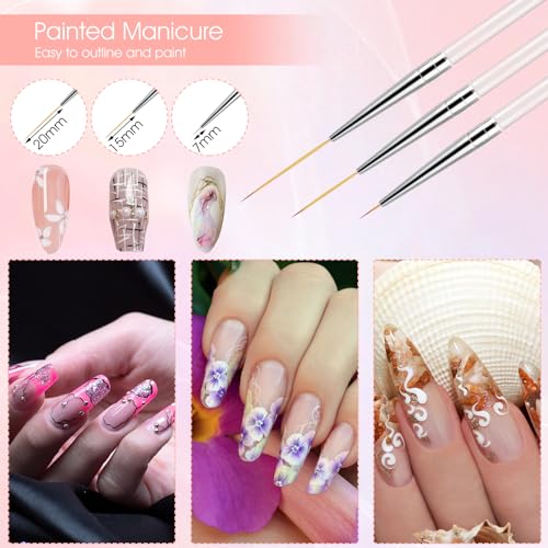 Microtype Nagel penseelset, 10 stuks dun nagelborstel, transparante handgreep, vingernagelborstel, patroonontwerp, tekengereedschap voor details, fijne stippen, 7/9/12/18/24 mm 5