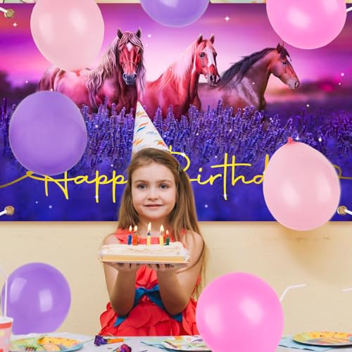 Verjaardagsdecoratie Meisjes Garland gelukkig verjaardag Banner foto achtergrond paard 12 stukken ballonnen Pink Banner verjaardag feest decoratie 5
