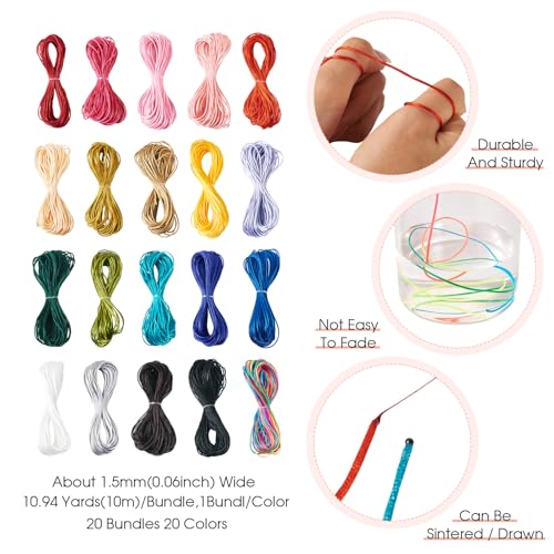 20 bundels 1,5mm polyester draad set 20 kleuren Chinese knoop koorden sieraden ambachtelijke koorden kralen koorden gevlochten koorden voor DIY ambachten levert armband ketting 4