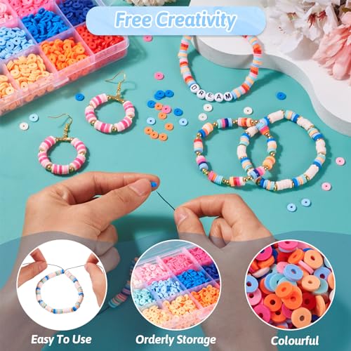 120G handgemaakte polymeer klei kralen voor armbanden, Heishi kralen, schijf kralen, gemengde kleur platte ronde kralen voor sieraden maken kit vriendschap armband kit ketting oorbellen 5
