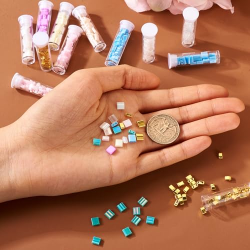 395 st. 2 Hole Half Tila Kralen 15 Style Rechthoekige Glazen Zaad Kralen voor Multiple Strands Armband Ketting sieraden ambachten maken, Gat: 0,5~0,8mm 4