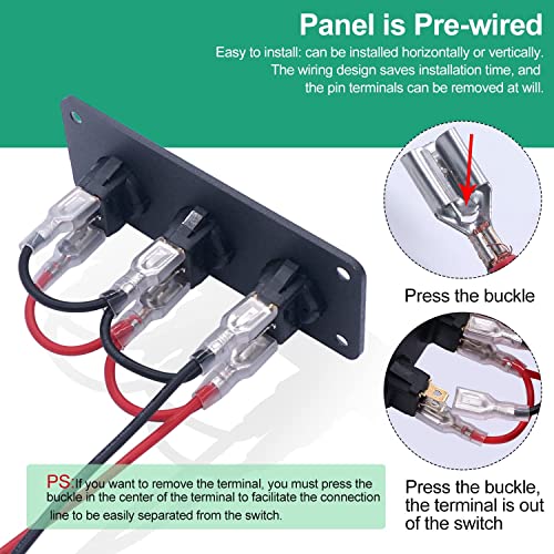 Rocker Switch Panel met 3 Strips LED Groen 12-24V SPST Switch Ronde voor Auto, Caravan, Vrachtwagen, Boot 3