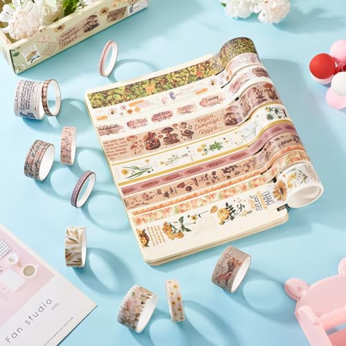 20 Rolls Washi Tape Set Gekleurde Masking Tape Bos Bloem Paddestoel Brief Retro Decoratief Zelfklevende Sticker voor Scrapbooking Bullet Journals Present Wrapping DIY Crafts Book Planner