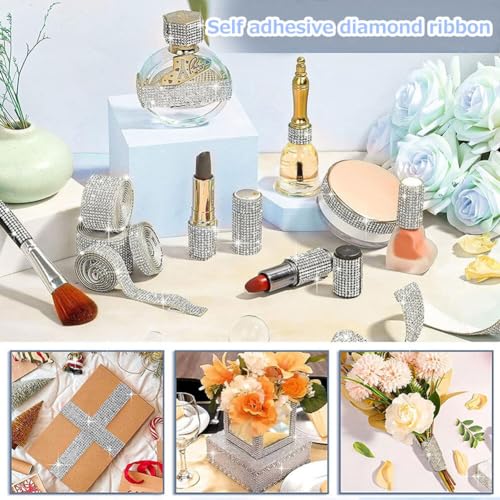 Bling Rhinestone Strips 4 Rolls Zelfklevende Diamond Crystal edelsteen Ribbon Sticker, glanzende DIY Ambachts Kunst Decoratieve Sticker met 2mm Rhinestones voor Telefoon Auto en Home Decoratie (zwart) 5