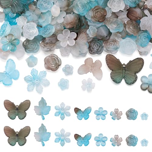100G Frosted Acryl Kralen Vlinder Blad Bloemen Spacer Kralen Transparante Diverse Acryl Sieraden Kralen Bulk voor Ambachten Levering DIY Armband Sieraden Maken, Bleek Turquoise