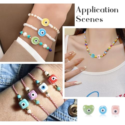Evil Eye Porselein kralen Kubus Hart Handgemaakt Porselein kralen Flat Ronde Evil Eye Spacer Kralen voor BIY armband ambachten sieraden maken, 30 st 3
