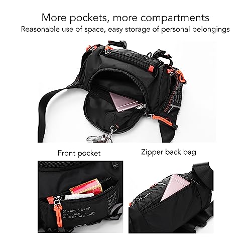 Mannen grote kruislichaam Fanny Pack Tas met ritstas met ritstas verstelbare band Fanny Pack voor buiten Travel Casual Black, Black, L 4