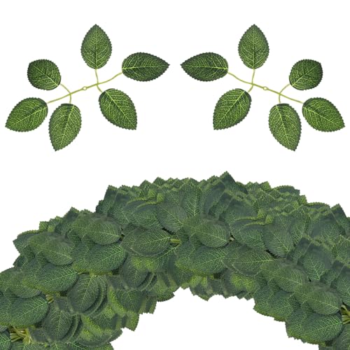 Artificiële Rose bladeren, 200 stuks nep bladeren Bloem zijde Groen bladeren Bulk voor DIY bruiloft boeketten Garland Centerpiece Party Decoraties, Donker Groen