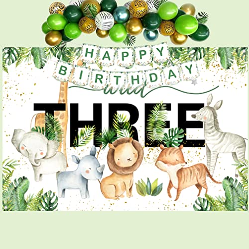 Safari Wild Drie achtergrond Tekenfilm Safari Dier Derde Verjaardag Partij Backdrop Jungle Jongen of Meisje 3e Verjaardag Partij Decoratie Fotografie Achtergrond Verjaardag Poster, 150cm x 90cm 4