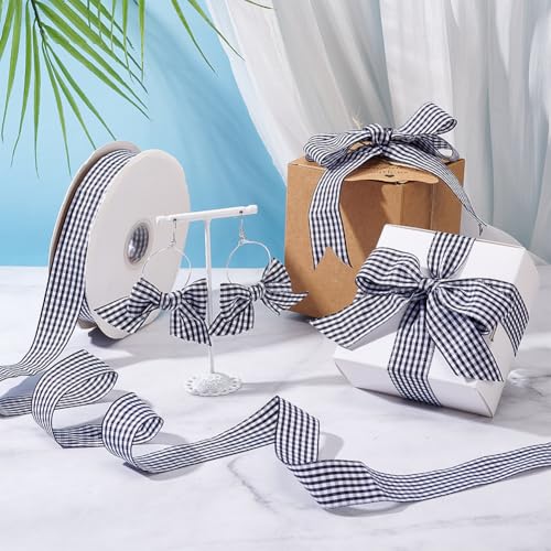 45,72 m lange Gingham linten, 2,5 cm zwart wit geruite linten met tartan patroon, decoratieband voor knutselen, geschenkverpakkingen, haartakten, doe-het-zelf knutselen, verjaardagsfeest 4