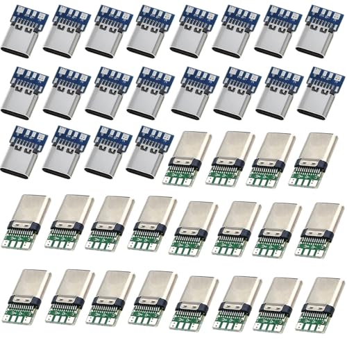 40 Pack USB 3.1 Type C Solder Connectors, USB Type C, 24 Pole, met Plug Adapter voor PCB Card, voor Solderen, PCB Kaartondersteuningsmodule