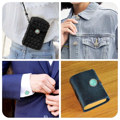 20Stuks Turquoise Knoppen Platte Ronde Legering Garment Knoppen Vintage Vervanging Decoratieve Knop voor het naaien van leder Craft Kleding Belt 3