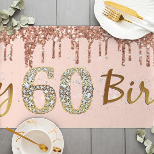 Gelukkige 60ste Verjaardag tafelloper, 60e verjaardag vrouw decoratie keuken ettafel inrichting tafelband verjaardagsfeest textiel inrichting voor thuis 3
