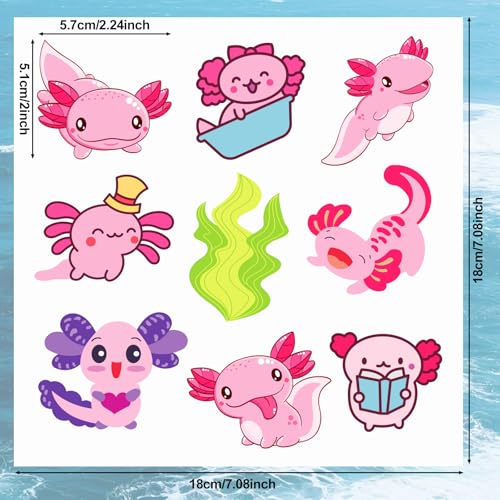 12 Vellen Axolotl Stickers, Roze schattige dieren Stickers voor kinderen Tieners en volwassenen Kawaii voor waterflessen Laptop Scrapbook Klaslokaal Schoolfeest Favoriete verjaardag Decoratie