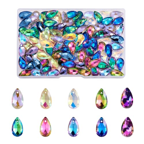 100Stuks Teardrop Glazen Hangers 22x13mm 10 Kleuren Facet Drop Crystal Kralen Bedels voor ketting armband sieraden maken