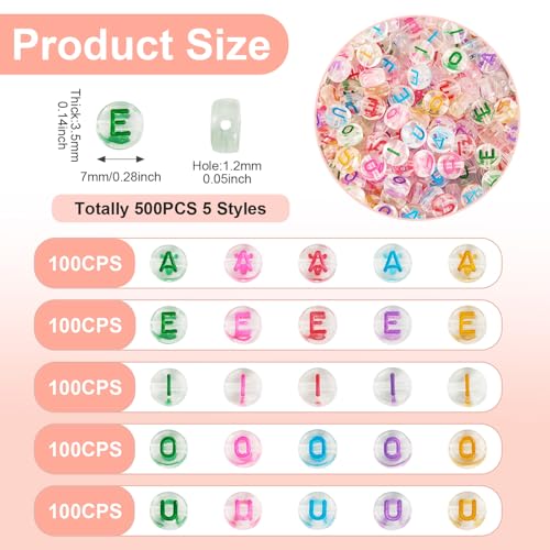 500st 7mm Clinker brief kralen platte ronde schijf alfabet kralen A/E/I/O/U Clear acryl kralen klinker voor vriendschap armband sieraden maken 3
