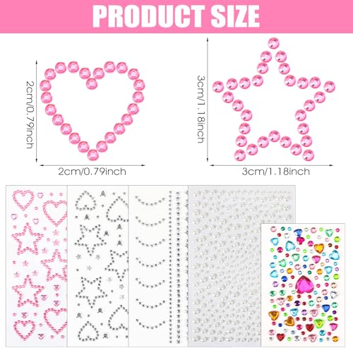 5 vellen zichtsstenen, zichtsstenen, strassteentjes, parelstickers, hart, ster, maan, vorm, haarsieraad met pincet voor make-up, lichaam, haardecoratie, festival en knutselen