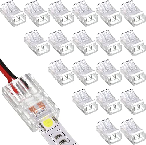 Pak van 20 LED Strip Connectors, 2 Pin, 8 mm, Solder-free Strip Connector, 2-Pin Connector, Connector, voor SMD 5050/3528 Plain LED Stripes, Stripes, 5V, 12V, 24V