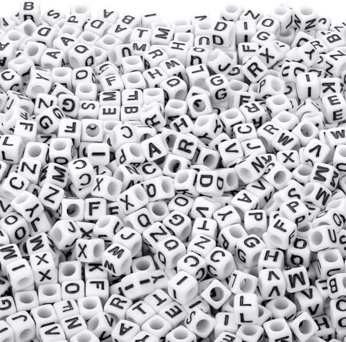 Acryl brief kralen 1000 st 6mm witte kralen zwarte letters alfabet kralen A tot Z kubus voor DIY het maken van armbanden ketting sieraden